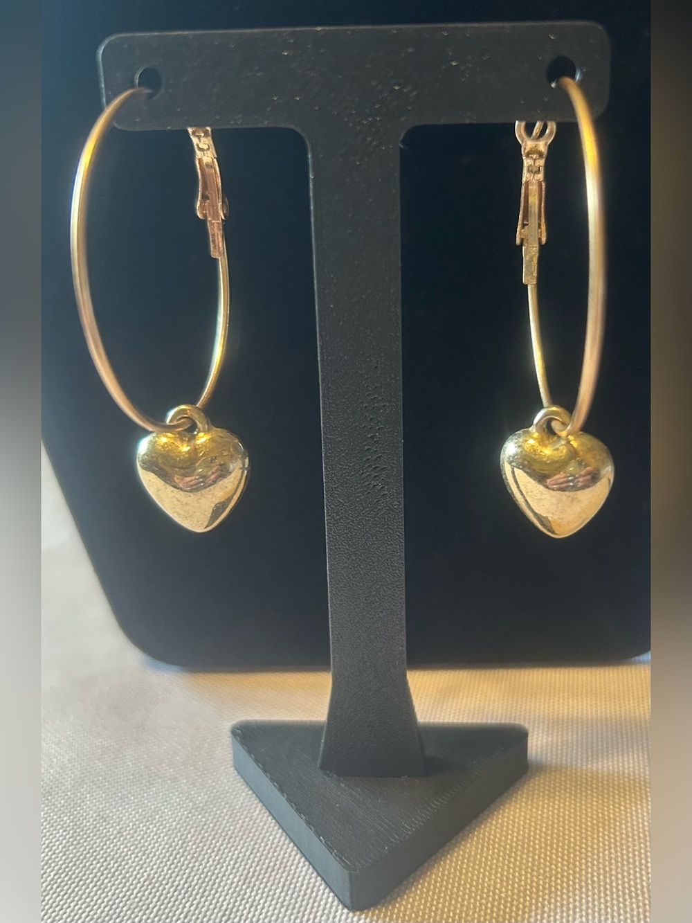 Gold Tone Heart Charm Hoop Earrings - Women Jewelry